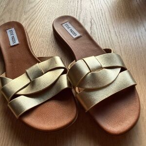 Steve Madden Metallic Gold Braided Slide Sandals - Women's
